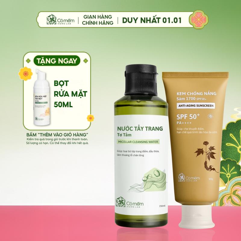 TẶNG QUÀ MIỄN PHÍ Bộ Chăm Sóc Da Tẩy Trang Và Kem Chống Nắng Thiên Nhiên Cho Mọi Loại Da Cỏ Mềm