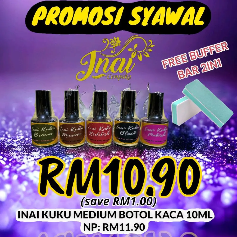 INAI KUKU MEDIUM BOTOL KACA BERUS 10ML FREE BUFFER Nail Art Polish