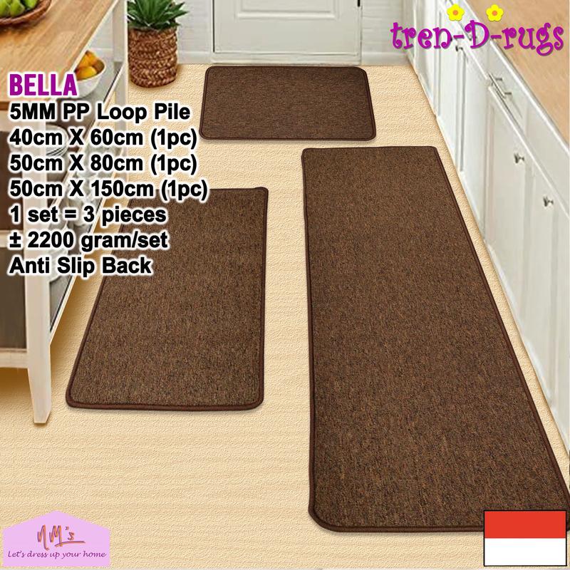 Tren-D-rugs Keset kaki alas lantai kamar tidur ruang tamu koridor panjang lorong runner kitchen mat polos anti slip murah 1 set isi 3 pcs - NMs 1