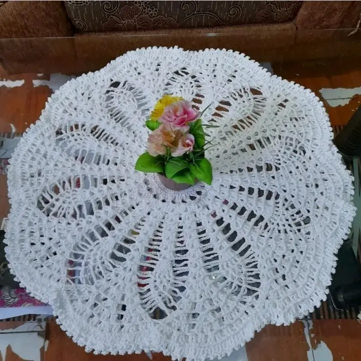 taplak rajutan bulat diameter 35 Taplak Meja