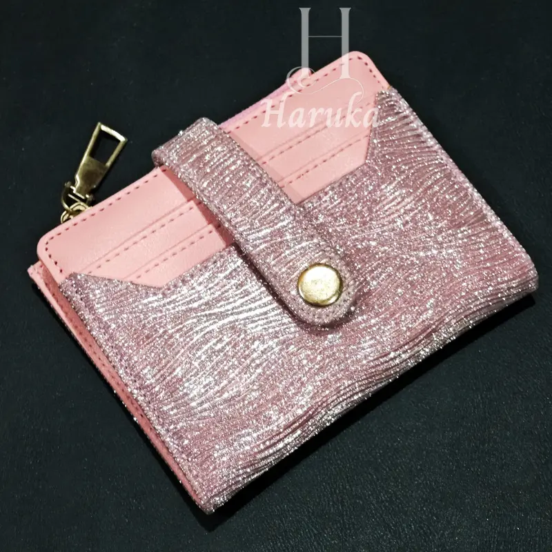 HARUKA Dompet Wanita lipat Kalista Gliter Mewah New arrival Kartu Uang Pink