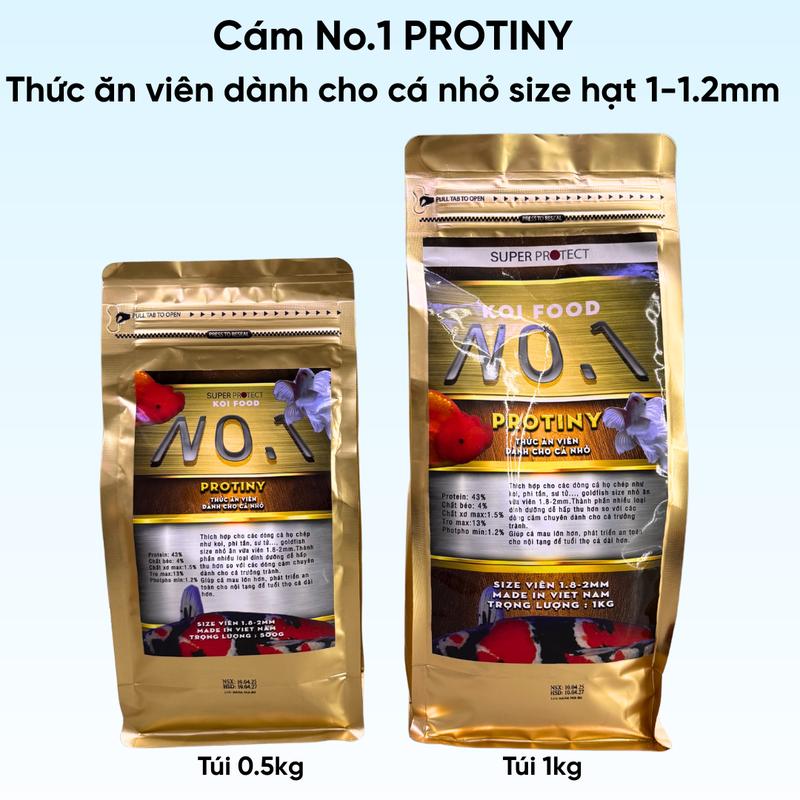Cám cá cảnh No.1 Protiny thức ăn hạt nổi chuyên dành cho cá nhỏ cá chép sư tử phi tần từ 4-6cm cá vàng từ 1 ngón các loại cá hồng My cầu vồng túi zip 500g và 1kg