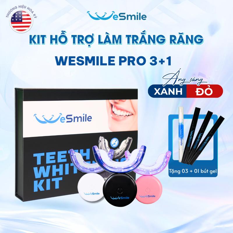 Kit hỗ trợ trắng răng WESMILE Cao cấp 3+1 hỗ trợ trắng răng tại nhà, không Hydro Peroxyde, không gây ê buốt, đã gồm bút Gel cao cấp, thước đo độ răng, bảo hành 6-12 Tháng