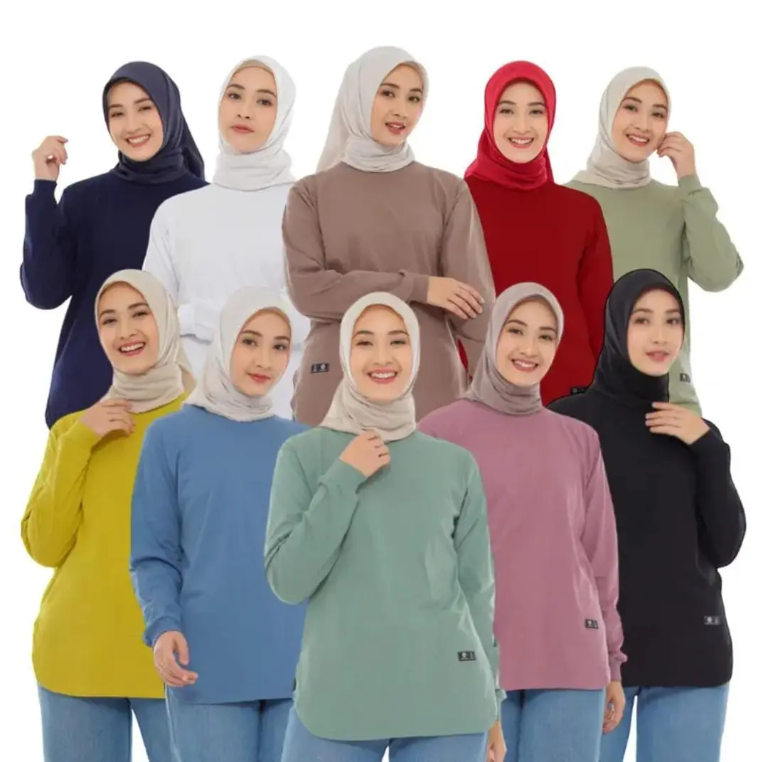 Paket Hemat 100ribuan Dapat 4pcs Kaos Atasan Wanita Bahan Bebyterry Premium Lengan Panjang Bawahan Model Oval Size L XL XXL