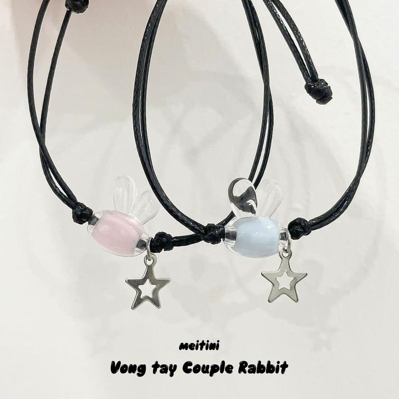  BỘ 2 VÒNG TAY COUPLE RABBIT - Vòng cặp đôi tình bạn - Thép không gỉ - Tặng hộp carton nâu đóng gói 