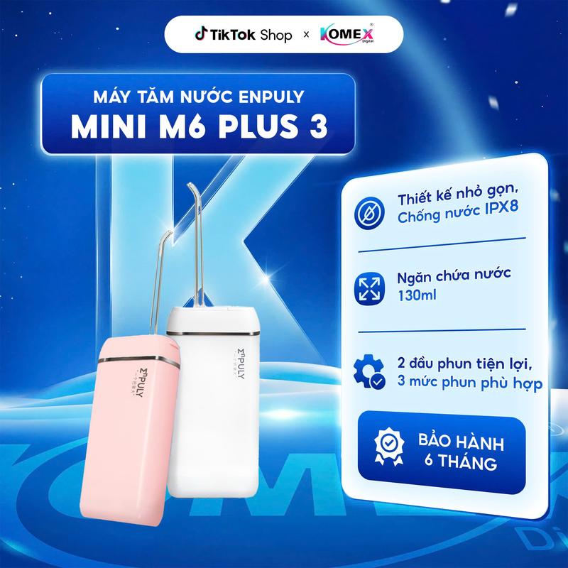 Máy tăm nước ENPULY Mini M6 Plus 3 chế độ làm sạch, ngăn 130ML, chống nước IPX8, thiết kế nhỏ gọn kèm 2 đầu phun