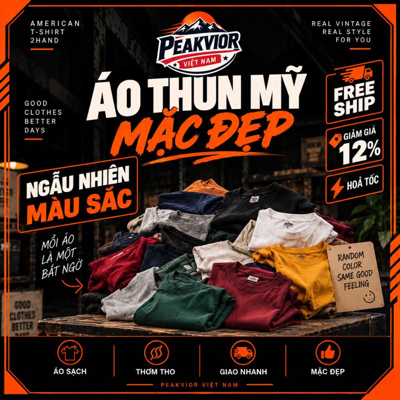 Áo Thun Mỹ 2Hand Nam Nữ Ngẫu Nhiên Chọn Size Không Chọn Màu