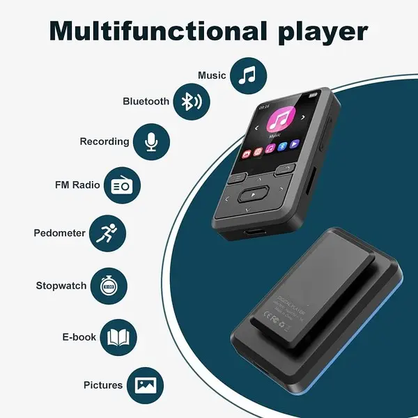 Benjie M10 Sports 32GB Lossless Sound MP3 with Bluetooth Pedometer FM radio Mini Music Tws Handsfree Lagu tanpa kabel Layar Plastik digital audio player Jam
