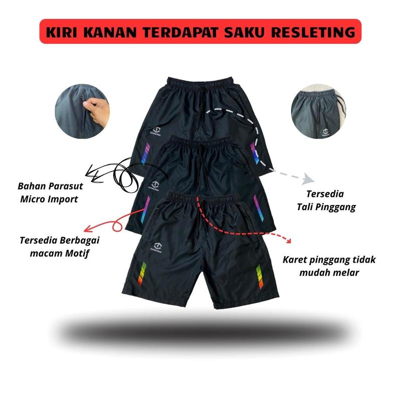 Celana Pendek Olahraga Parasut celana running lari Strict Saku Resleting Running Jogging Gym Sport 0