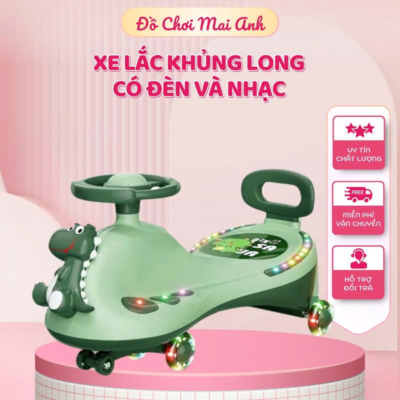 Xe lắc chòi chân KHỦNG LONG hàng cao cấp có nhạc và đèn cho bé.Bảo hành 6 tháng