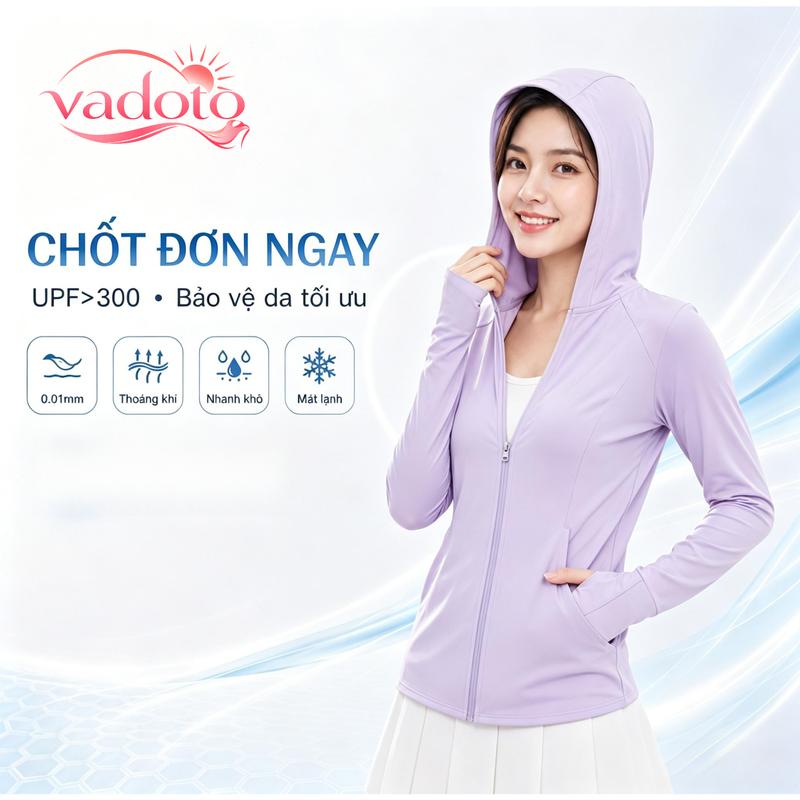 VADOTO Slim Linea Hood Áo Chống Nắng Nữ Chặn 99.5% Tia UV Dáng Ôm Body Vải Mát Lạnh Thoáng Khí Lỗ Xỏ Ngón 826