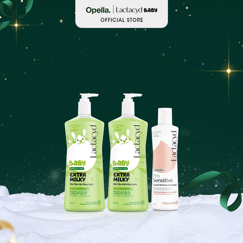  Bộ 2 Chai Sữa Tắm Gội Trẻ Em Lactacyd Baby Extra Milky Size Jumbo 800ml + Chai DDVS Phụ Nữ Lactacyd Pro Sensitive 250ml 
