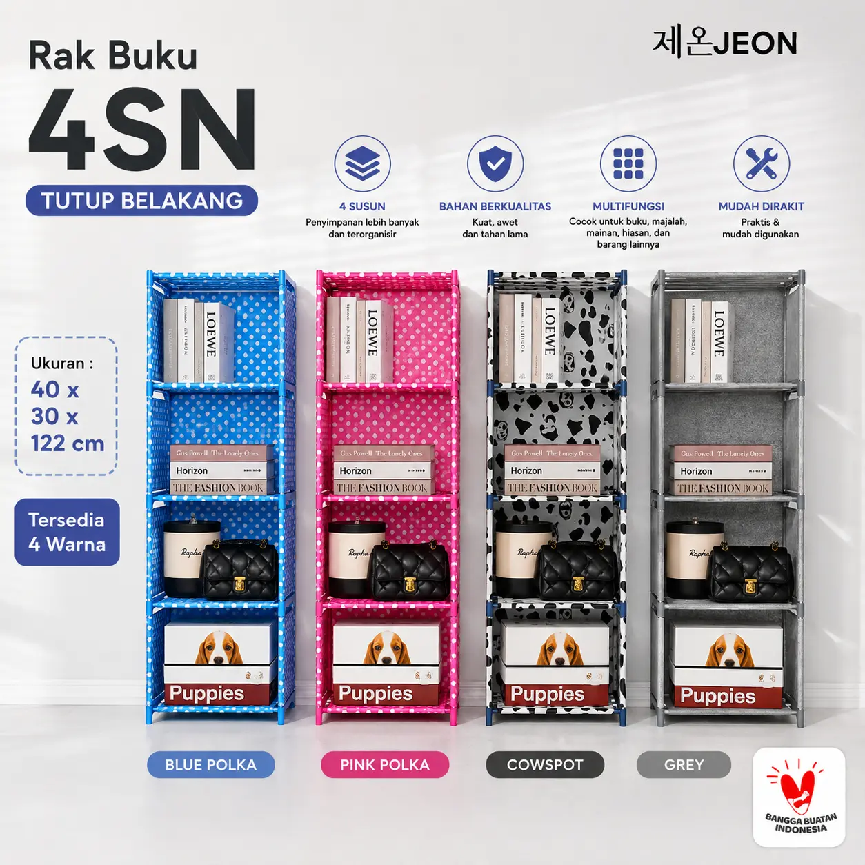 [COD] RAK BUKU NEW 5 Tingkat 4 Susun (PENUTUP BELAKANG) Kain Portable Lemari Tempat Penyimpanan Baju Sepatu Helm Rack Bermotif Serbaguna Anak