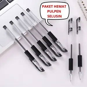 MMM - COD BUNDLING Pena Gel 0.55mm Free Refill Tinta Pulpen Standard TST Transparant Pena karakter  Isi 12PCS SELUSIN / 1 LUSIN Pulpen tinta cair Alat Tulis Sekolah Kantor Pen Warna Warni Pena Merah Plastik Biru Hijau Kuning Hitam Stationery