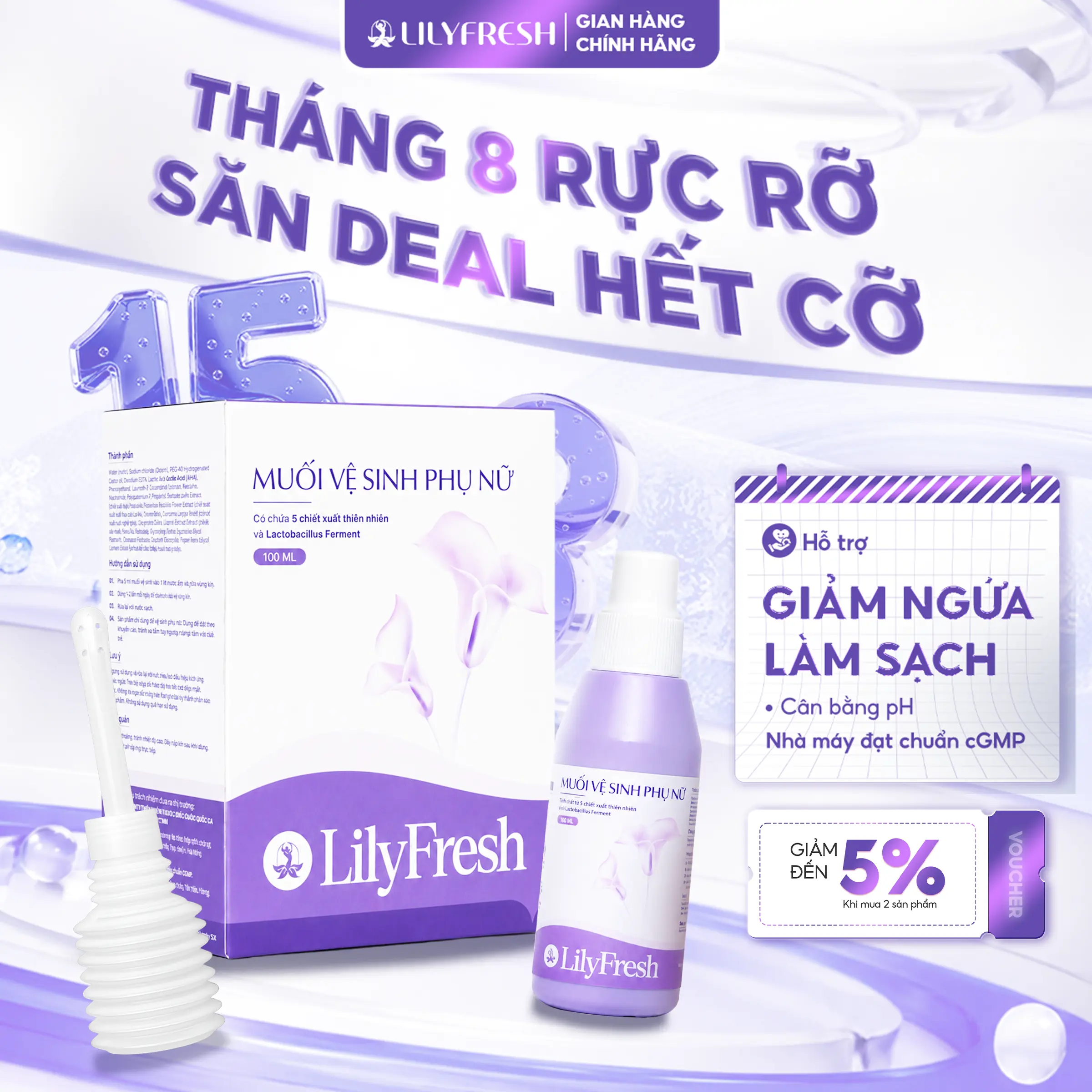 [BÁN CHẠY NHẤT] Muối Vệ Sinh Phụ Nữ LILYFRESH Bao Bì Mới Nano Nghệ Trầu Không – Trọn Bộ Chăm Sóc Vùng Kín 100ml