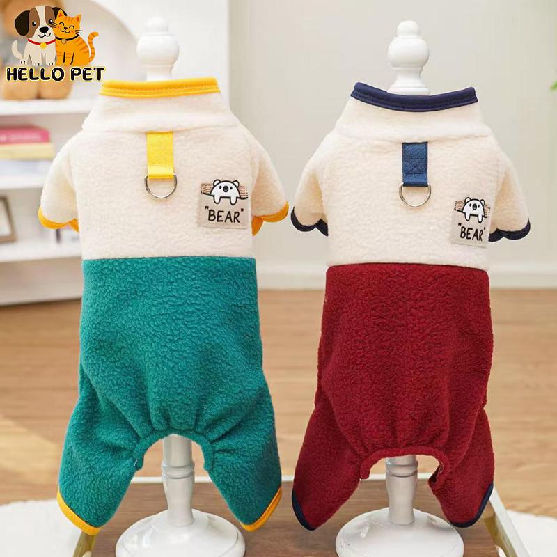 Quần áo cho thú cưng, Bốn chân, Cỡ Trung Bình cho chó và mèo Teddy, Làm bằng nhung cừu, Có Ve Áo, Chặn màu, Thích hợp cho mùa thu và mùa đông, Đồ dùng cho thú cưng