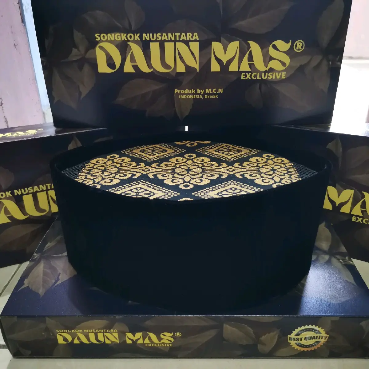 Peci Songkok Batik Songket Emas Daun Mas - Ukuran 0-9, Tinggi 7-10cm - Kopiah