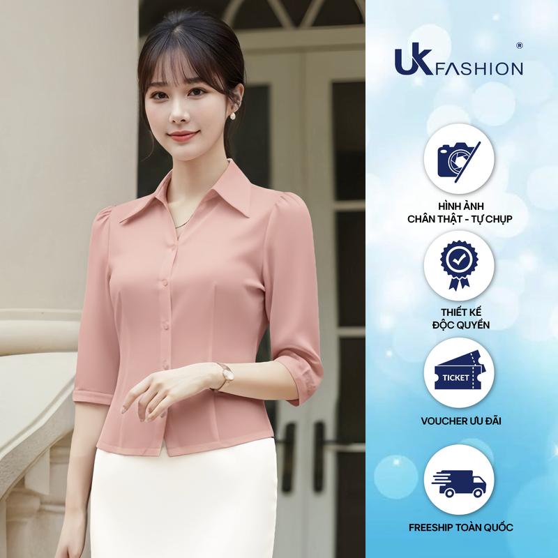  Áo Sơ Mi V Cổ Tay Lỡ Thời Trang Công Sở UK FASHION Nữ Tính Tinh Tế Vải Mềm Mịn UKSM2508008 