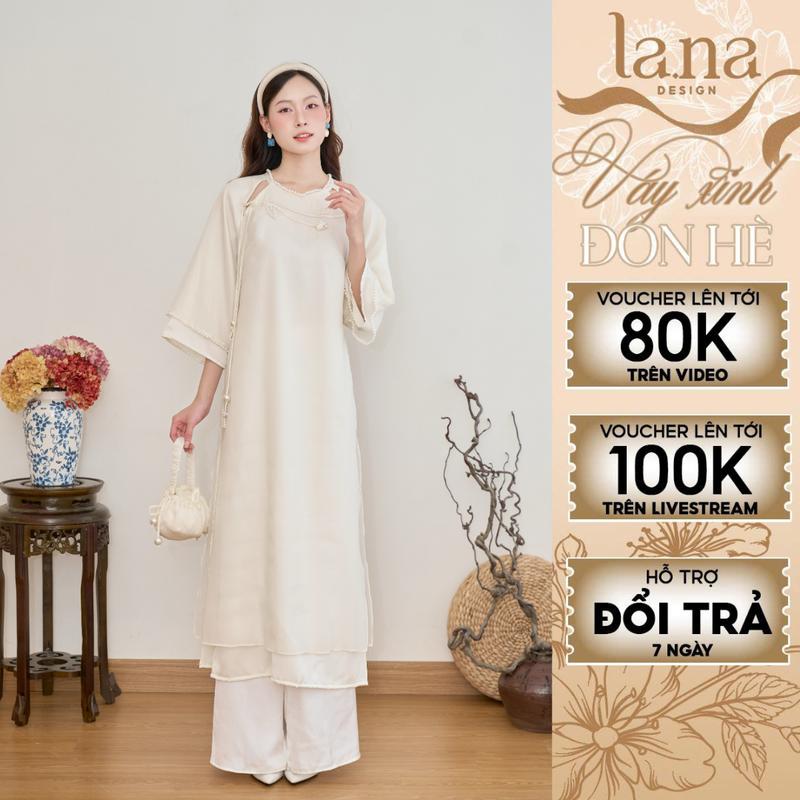  Áo dài cách tân tơ gương phối lụa Chi Ngọc cut-out vai phá cách đính hoa 3D cúc ngọc tinh xảo – SD256 