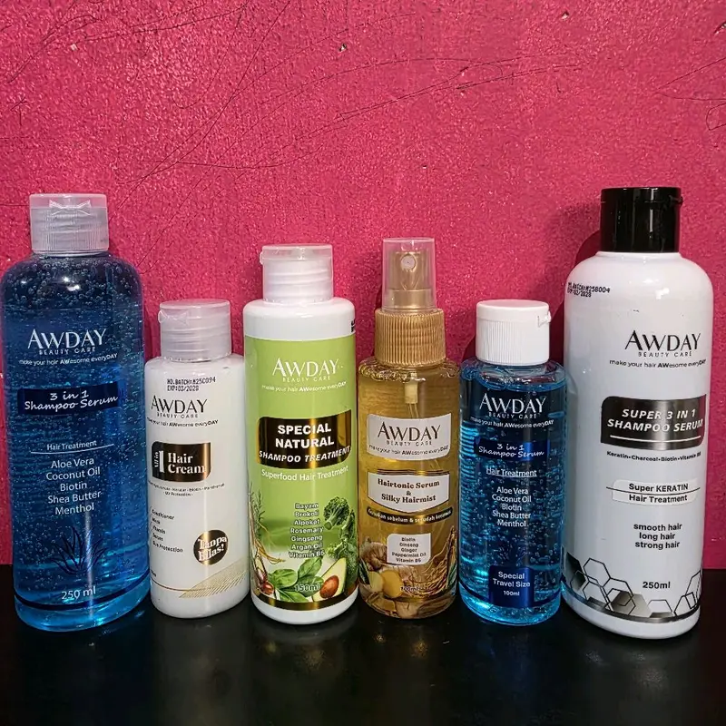 READY! Awday Shampoo serum 3in1 250ml & 100ml shampoo awday hair treatment Haircare Rontok Menthol Conditioner Biotin Ketombe Perawatan Sampo Extract Vitamin Melembutkan 8