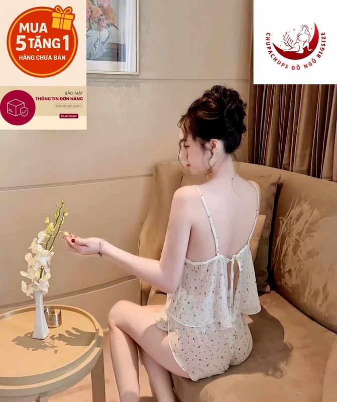 BIGSIZE XUYÊN THẤU Bộ ngủ voan cổ đỗ cột dây + quần voan quyến rũ gợi cảm 55-95kg Áo Women Voi nữ đồ - Màu mới liên tục - Áo 2 lớp