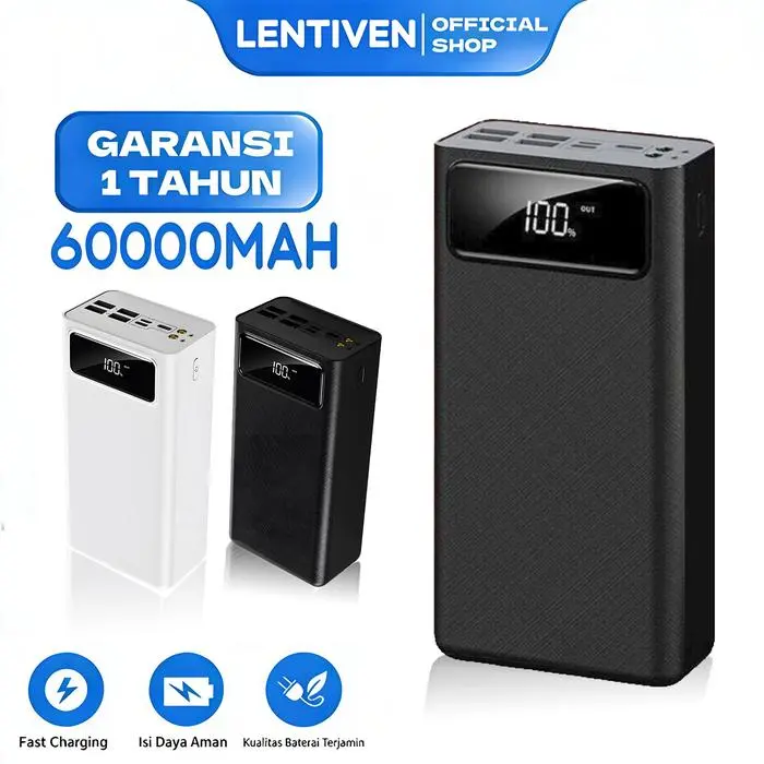 60000mAh PowerBank 4 USB Fast Charging External Battery Powerbank LED - Hitam 60000mAh PowerBank 4 USB Fast Charging External Battery Powerbank LED - Hitam