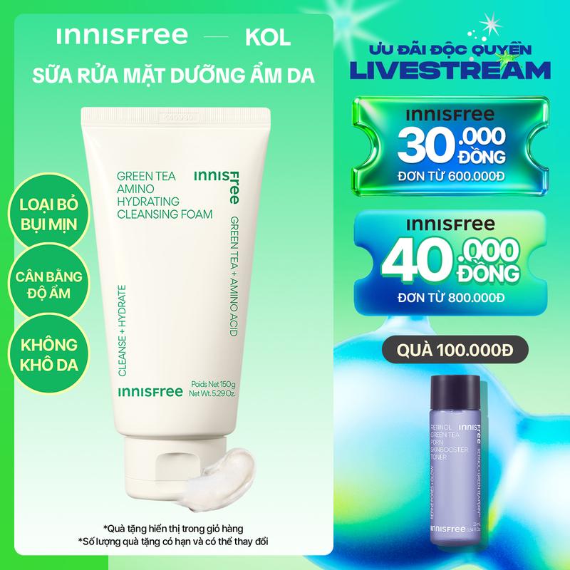   INNISFREE x KOL  Sữa rửa mặt trà xanh sạch sâu ẩm mịn INNISFREE Green Tea Amino Cleansing Foam 150g 