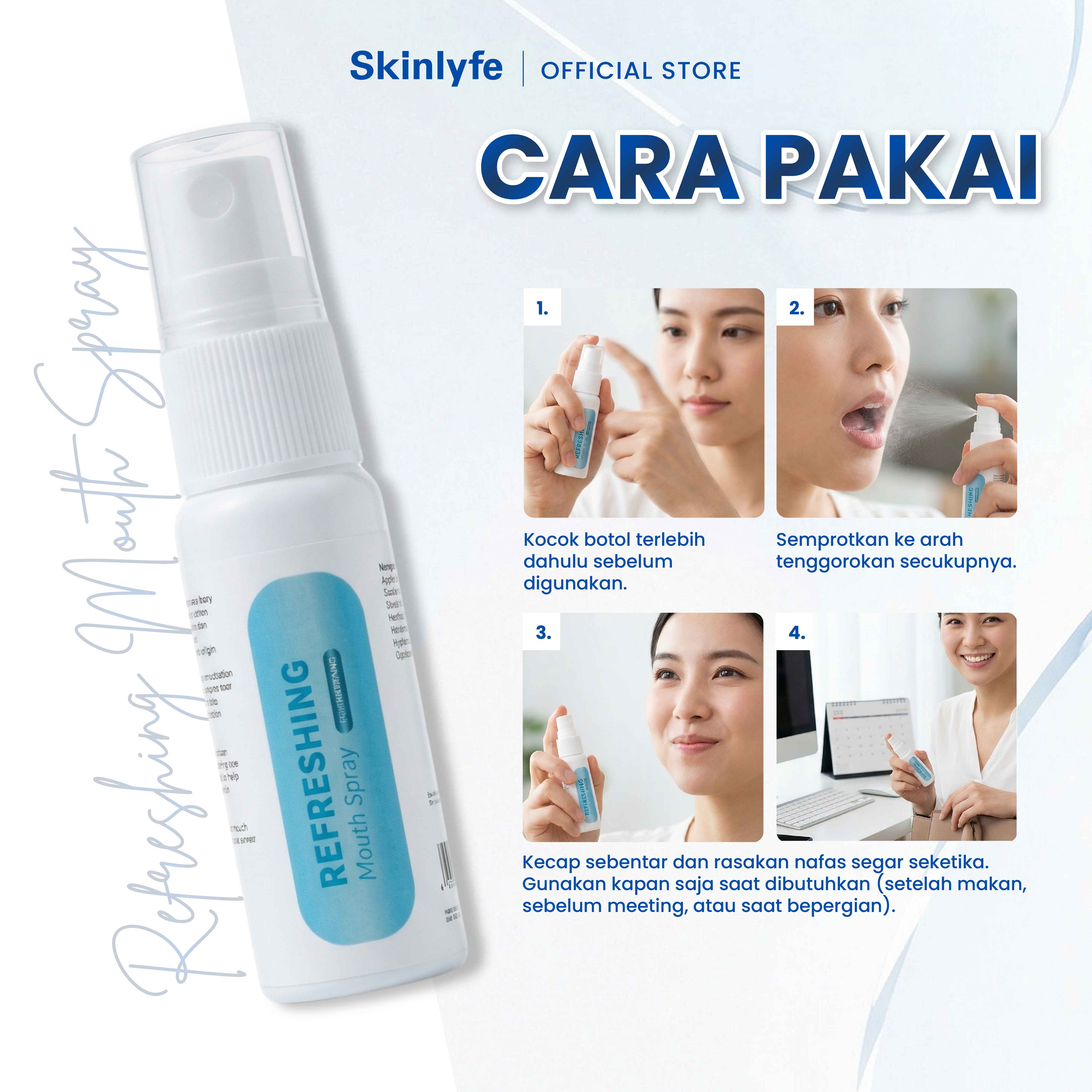 Skinlyfe Spray Penghilang Bau Mulut Pengharum Mulut Mouth Spray Penyegar Nafas Bau Pencerah Gigi Kuning BPOM Gusi Menthol Pewangi