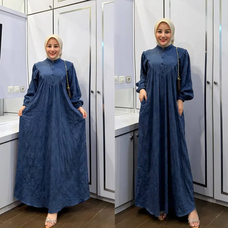 GAMIS ANYA LINEN CRESPO BORDIR PREMIUM Kancing Muslim 2