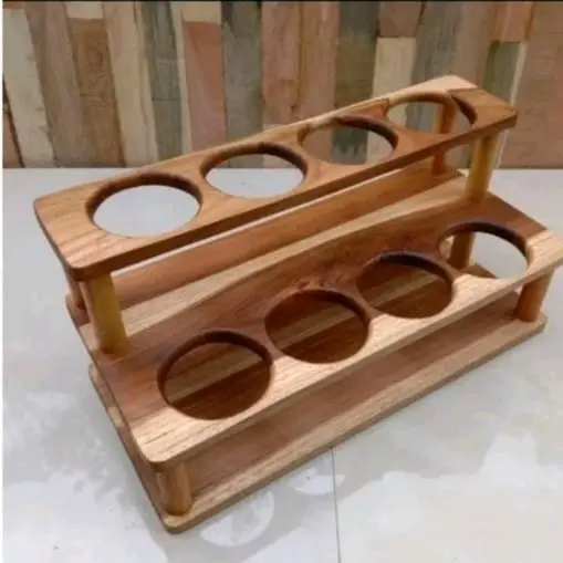Rak Tempat Botol tingkat 8 lobang Diameter  Lobang 8 cm Alat Dapur Gelas Kayu 0