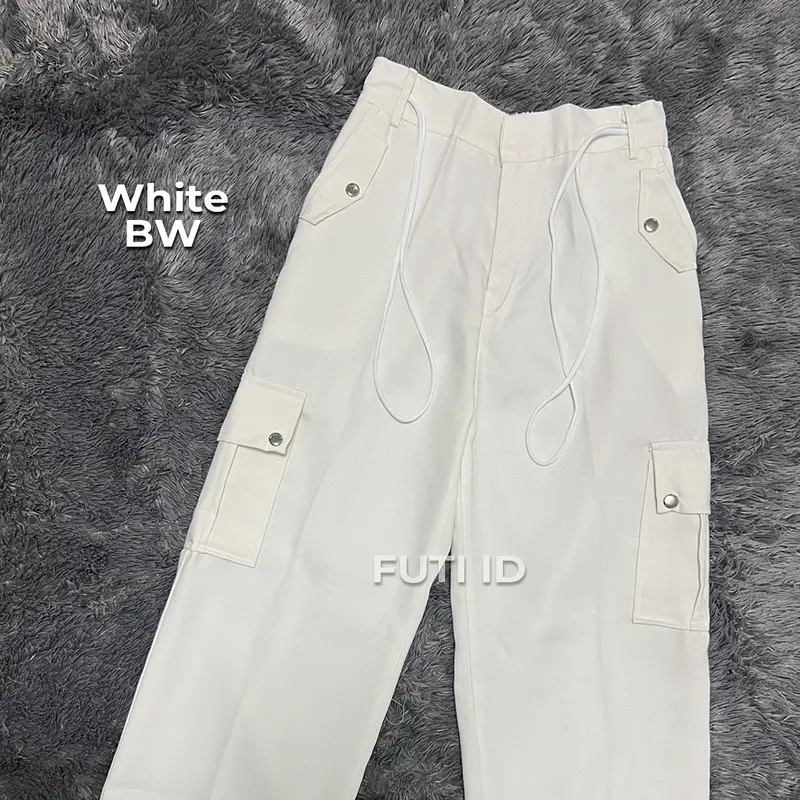 FUTI ID - Keyla Pants Celana Cargo Panjang  kulot Wanita Highwaist Premium Santai Karet Nyaman Tebal Lembut serut bawah 3