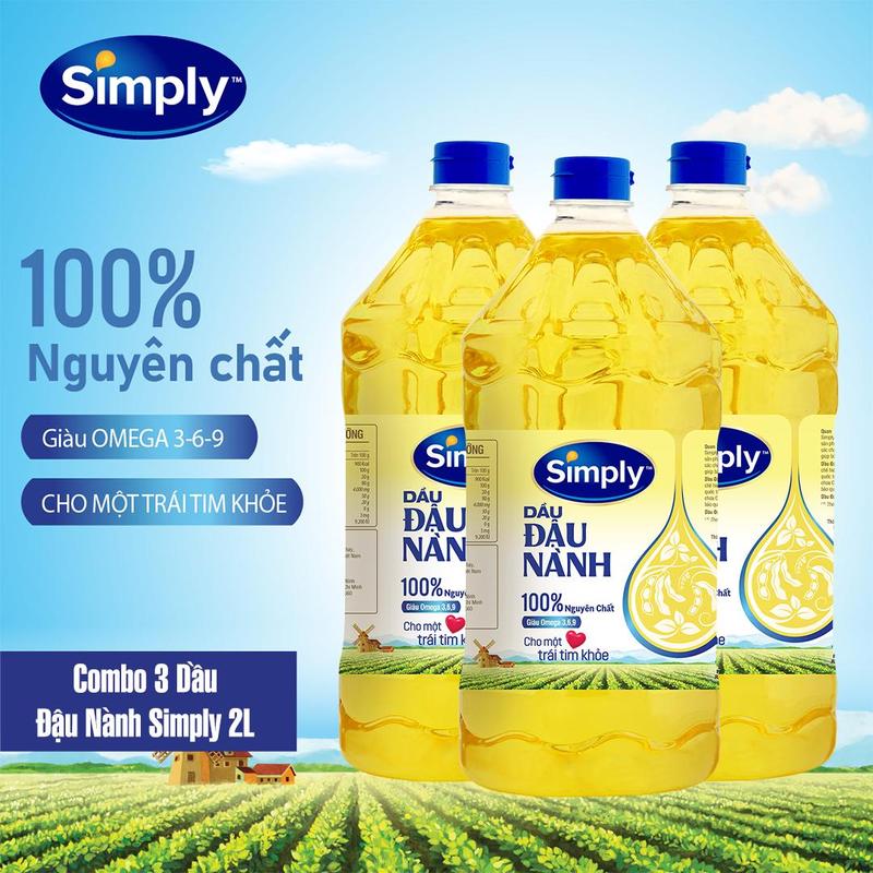 Combo 3 Dầu Đậu Nành Simply Nguyên chất 2L Giàu Omega 3 6 9 Vitamin E & Phytosterol Tự Nhiên Tốt Cho Sức Khỏe Tim Mạch