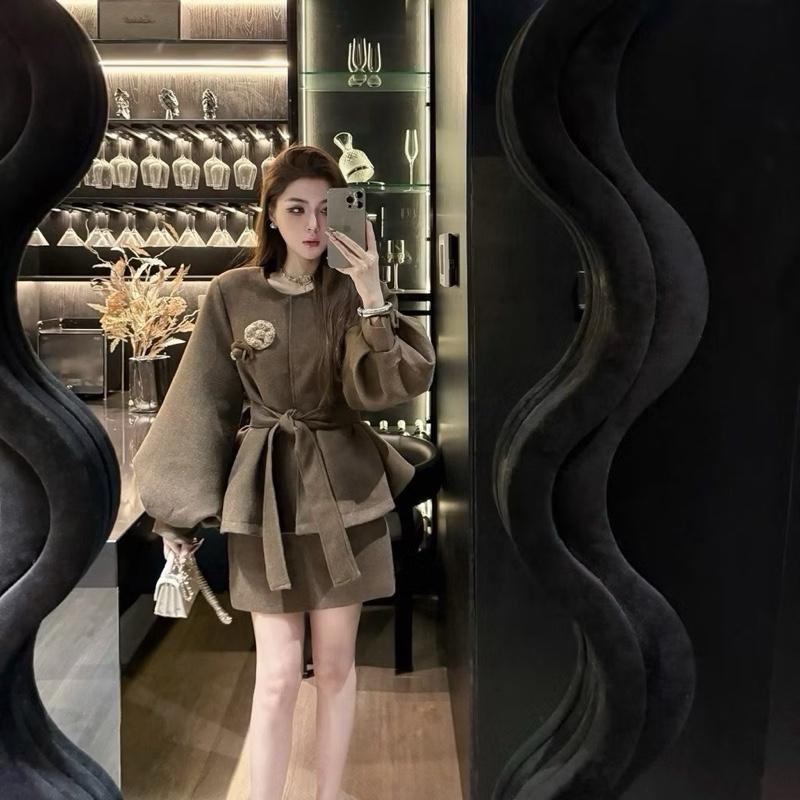  SET BỘ ÁO DẠ MIX CHÂN VÁY NGẮN kèm hoa trà set bộ áo dạ dài dấu quần tay bồng mix chân váy A sang chảnh BIGSIZE 