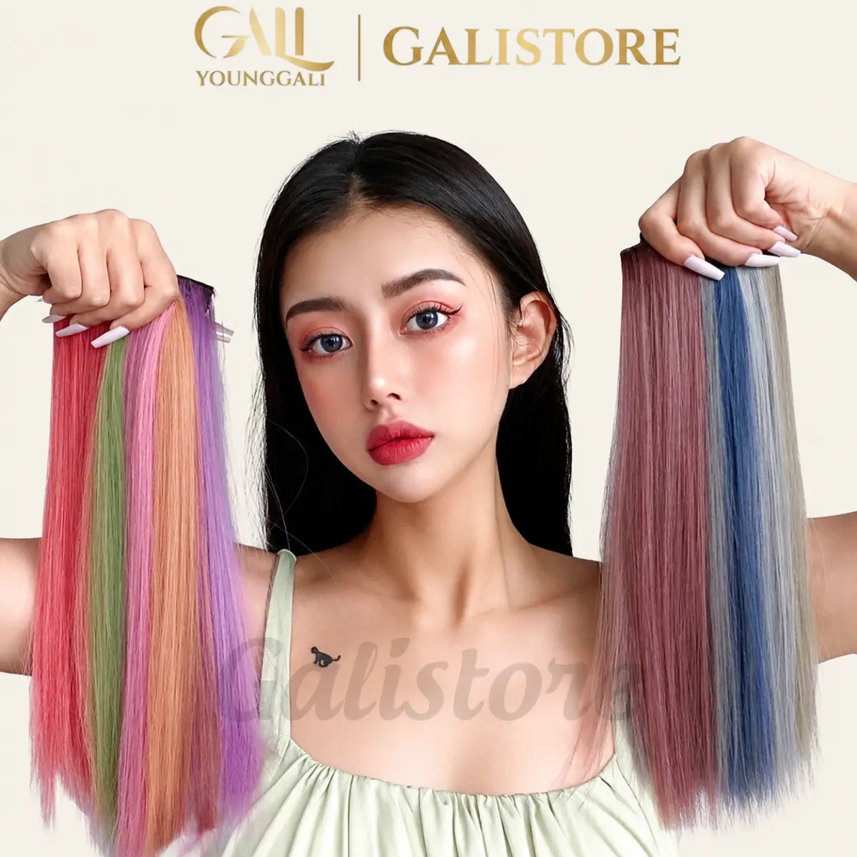 Tóc giả đẹp tóc kẹp dài thẳng light 60cm lọn nhiều màu phong cách Hàn Quốc Galistore Nữ Women Wig