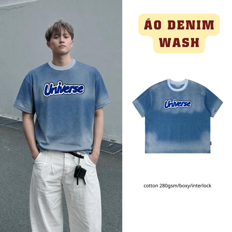 Áo thun Denim wash thêu xù SAIGONESE UNIVER boxy Unisex form rộng local brand-A10SG
