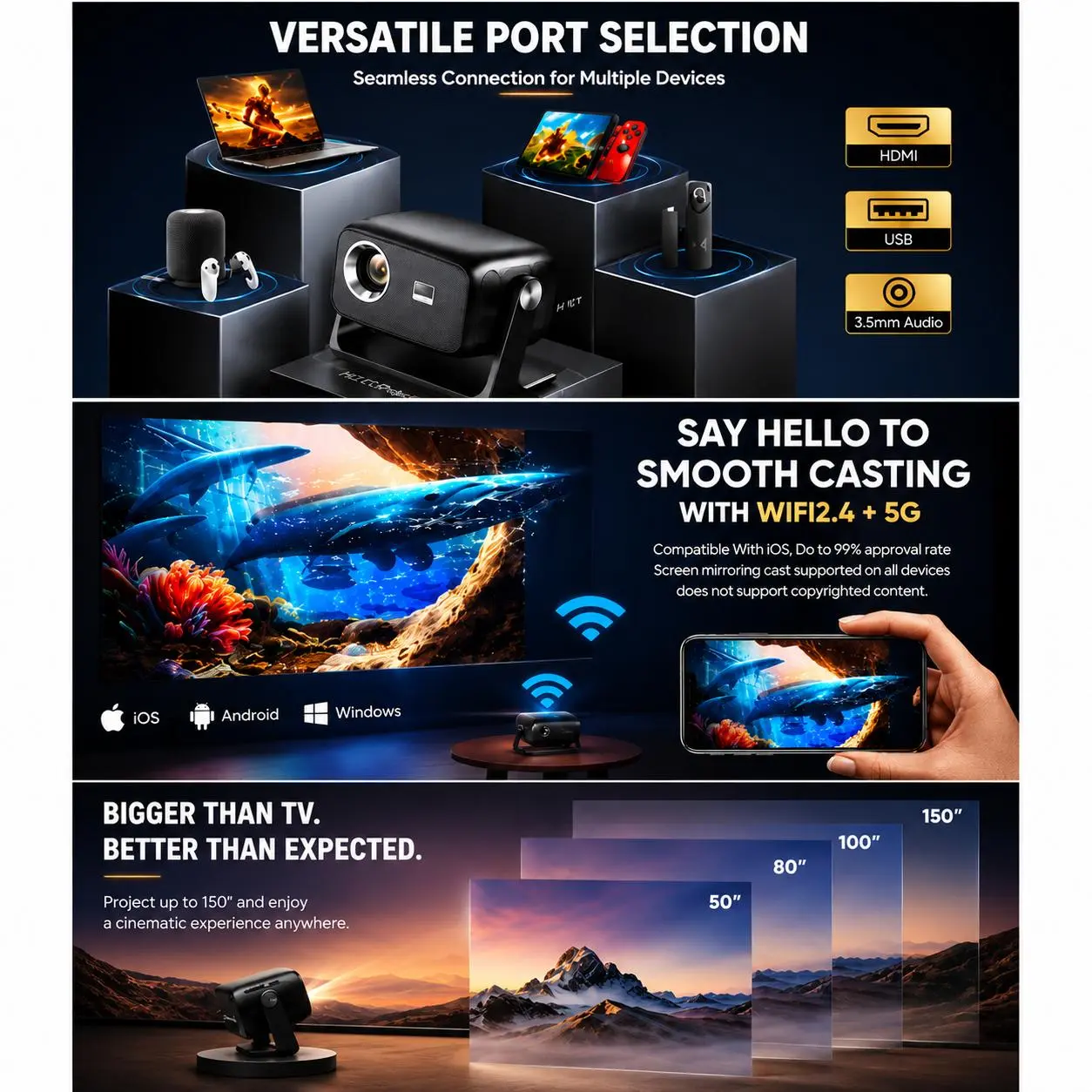 [BEST TONE ]Máy chiếu C5 đa năng - Xem phim siêu mượt, Tự động cân chỉnh góc chiếu, Wifi 6 tốc dộ cao, Màn hình 160 Inch cực chill, Rạp chiếu phim tại gia | BigBuy360 - bigbuy360.vn