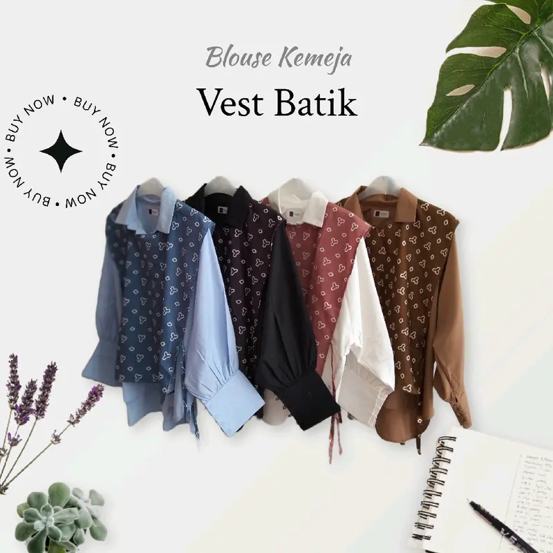 Blouse Kemeja Wanita Oneset Vest Motif Batik Simple Premium 0