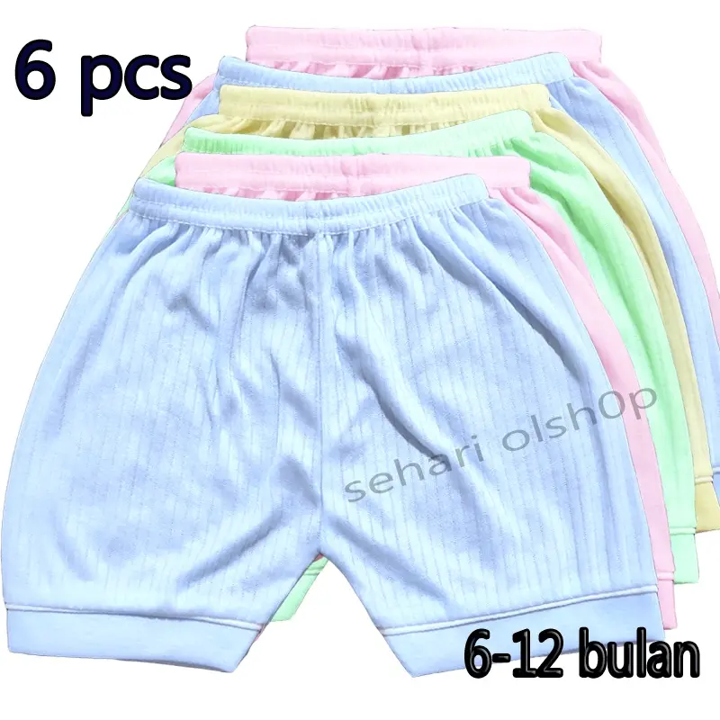 6 pcs celana pendek bayi bahan kaos buat 6- 12 bulan