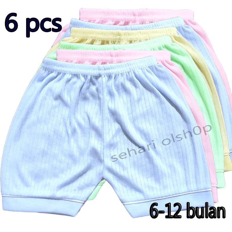 6 pcs celana pendek bayi bahan kaos buat 6- 12 bulan 0