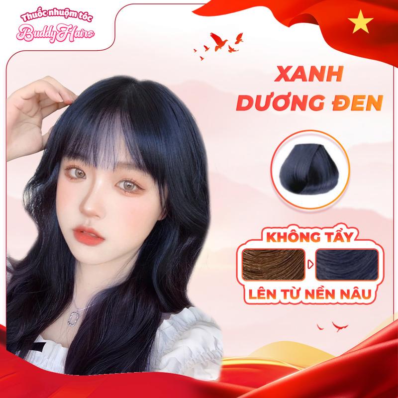 Thuốc nhuộm tóc XANH DƯƠNG ĐEN,XANH THAN,XANH ĐEN không cần dùng tẩy tóc Buddyhairs tặng kèm găng tay tiện lợi