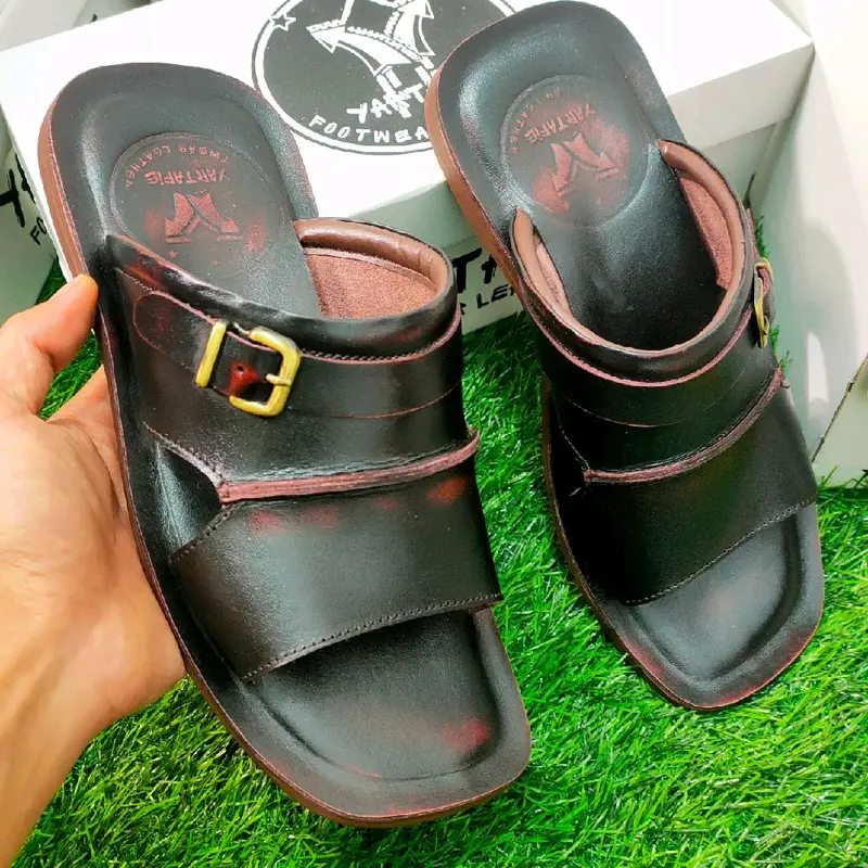 SANDAL YARTAFIE - SANDAL KULIT PRIA - KULIT SAPI ASLI 100% - YARTAFIE 007 ( PRODUKSI SENDIRI ) sandal selop kulit bp2 Sendal kasual Slop Slide Casual Slip On Fashion antislip standar cowok Gesper hitam outdoor 1