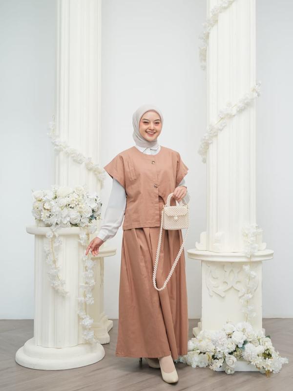 Kimmy Vest Setelan Rok dan Atasan Wanita Muslim one set rok Katun linen korean style setelan Baju  remaja Dewasa crop casual by cinesia.id 4