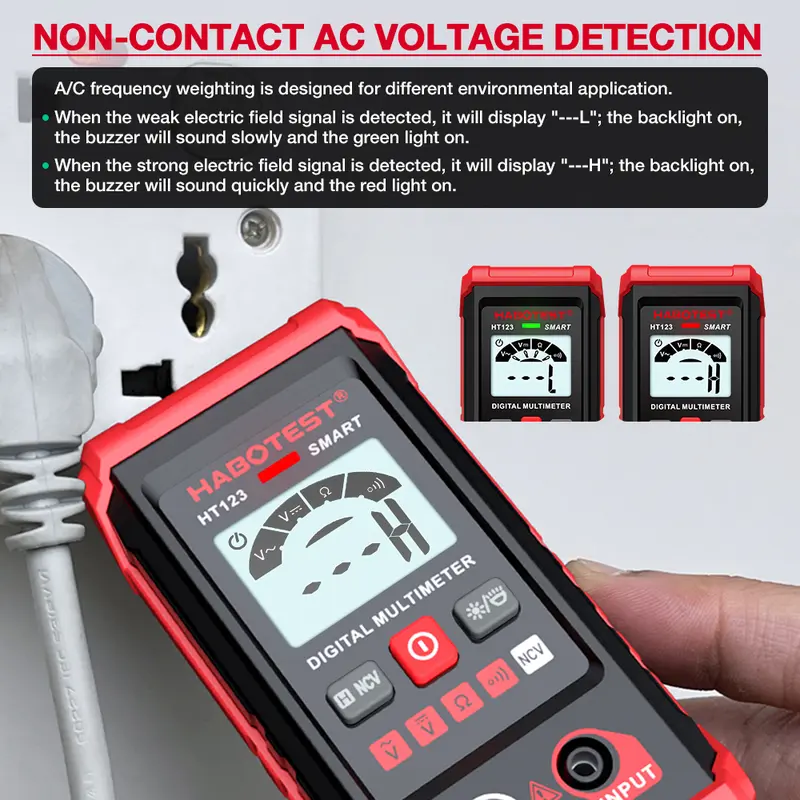 [6.6 BIG SALE]HABOTEST HT123 Digital Multimeter Auto Range 2,000 Counts True RMS AC/DC Voltage Resistance NCV Test 5