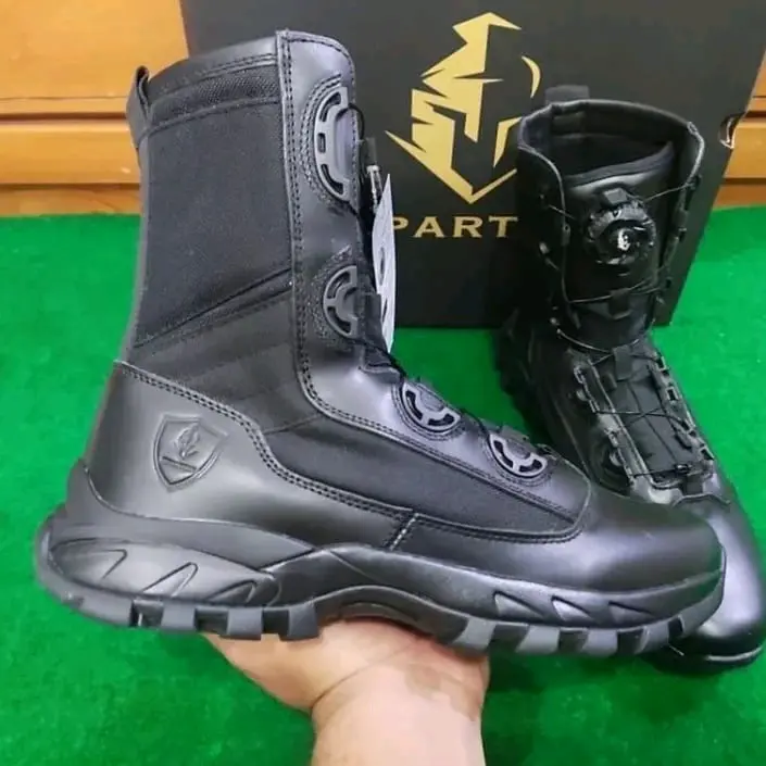 Sepatu Kulit PDL TNI POLRI Tali putar Xtrack Polos Spartan Sol tempur Sol Radial Hitam
