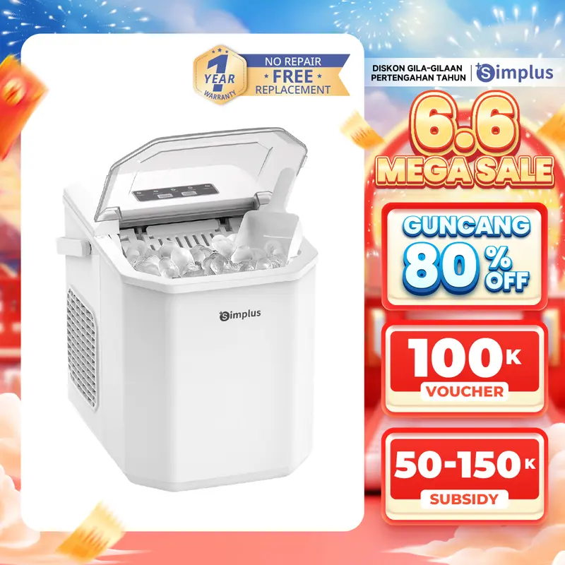 【Gift Mini Fan BELI 1 GRATIS 1 Limited Stocks】SIMPLUS Mesin Pembuat Es Otomatis 1.3L Iced Maker Machine Automatic Daya Rendah Rumah Tangga Minimalis ZBJH001 0