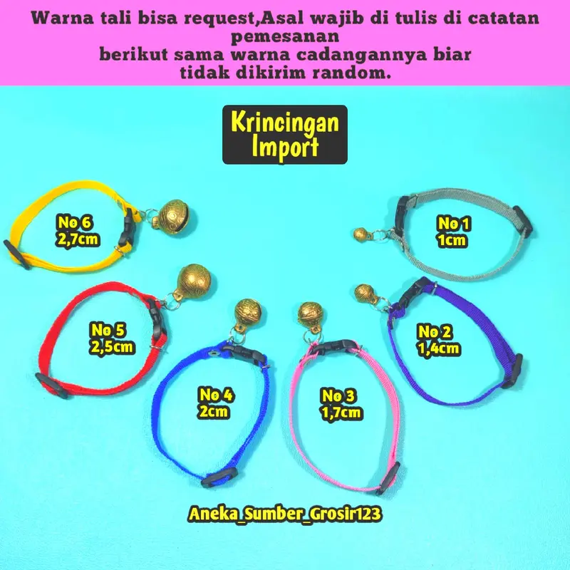 Kalung kucing anjing lonceng kuningan impor dan lokal model tali katun polos anti luntur dan karat suara kencang 2
