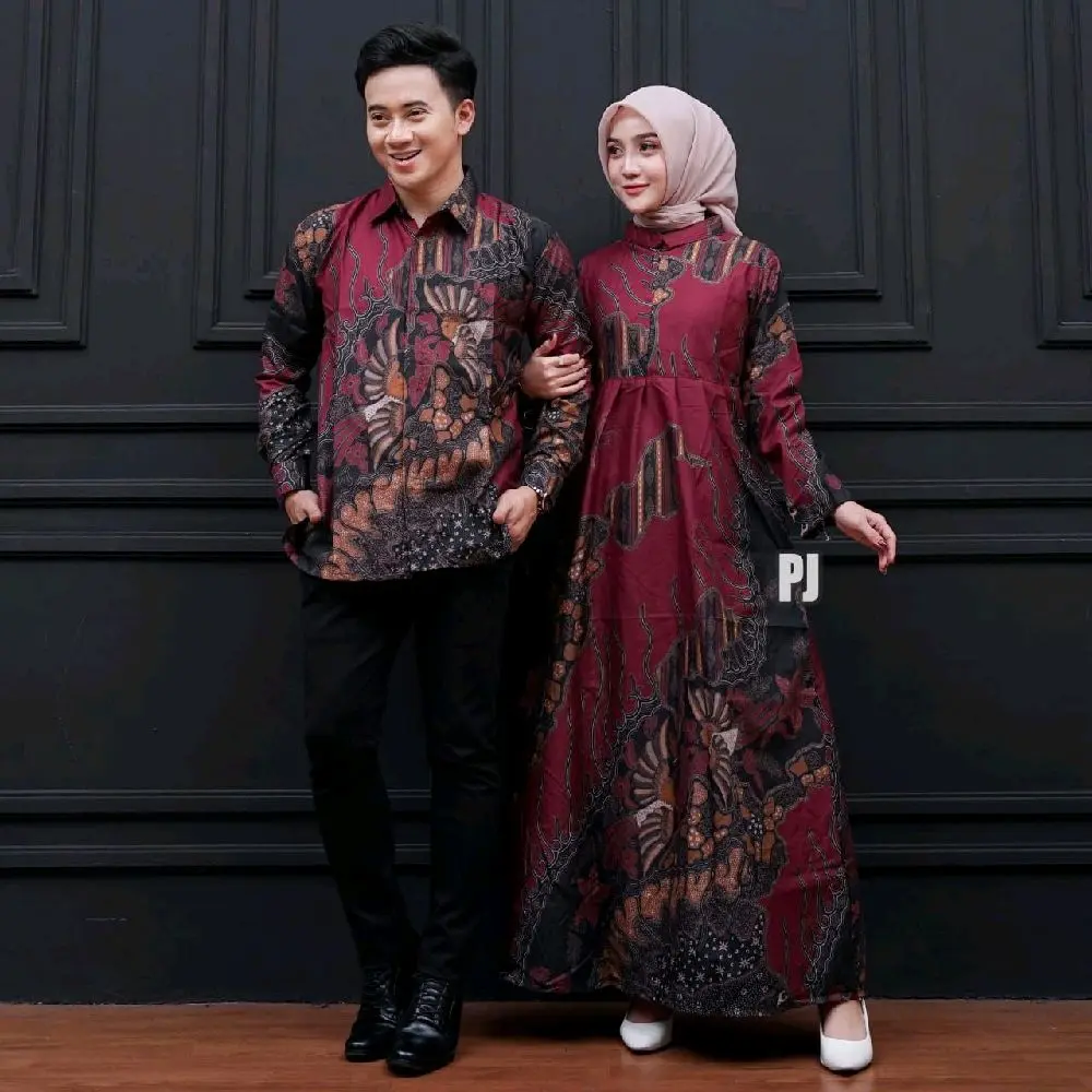 Kemeja batik_gamis batik_couple batik lebaran_couple pasangan_baju lebaran_atasan pria dewasa Muslim Wanita Sarimbit Dress Panjang Keluarga Katun Pesta Setelan Kondangan Motif