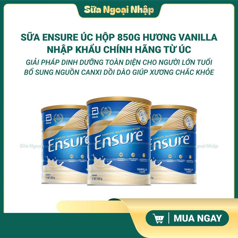 Sữa Ensure Powder 850g Nhập Khẩu Úc – Dinh Dưỡng Cho Người Cao Tuổi – Tem Nhập Khẩu Đầy Đủ