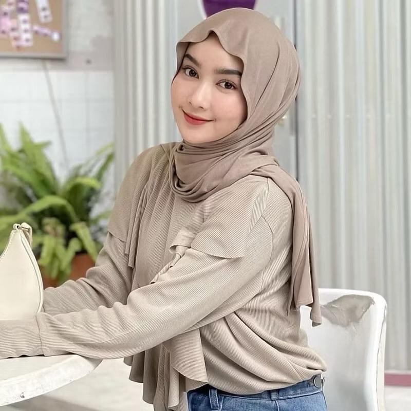RAJA BERGO-PASHMINA KAOS/PASHMINA KAOS RAYON SUPER/PHASMINA OMAN(TURKEY SHAWL) Kerudung Muslim Panjang Jilbab Hitam Basic 4