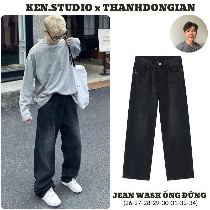 [ KENSTU x Thành Đơn Giản ] Quần Jean Nam, Nữ ống đứng suông rộng phủ giày phong cách Vintage form Unisex.